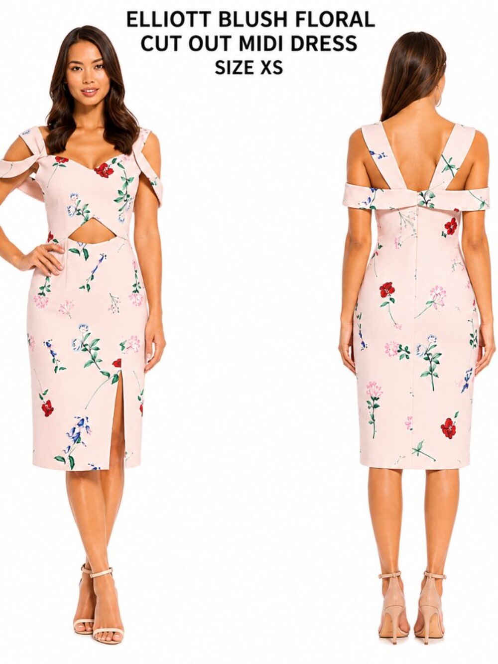 ELLIATT BLUSH FLORAL CUTOUT MIDI DRESS SIZE XS
